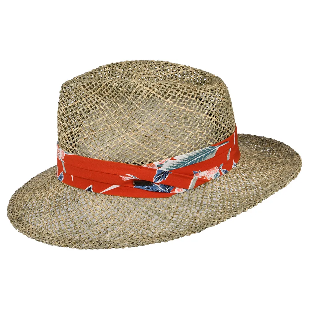 Brixton Hats Aloha Seagrass Straw Fedora Hat - Natural-Orange
