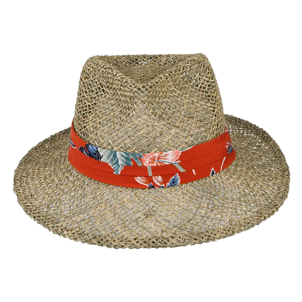 Brixton Hats Aloha Seagrass Straw Fedora Hat - Natural-Orange