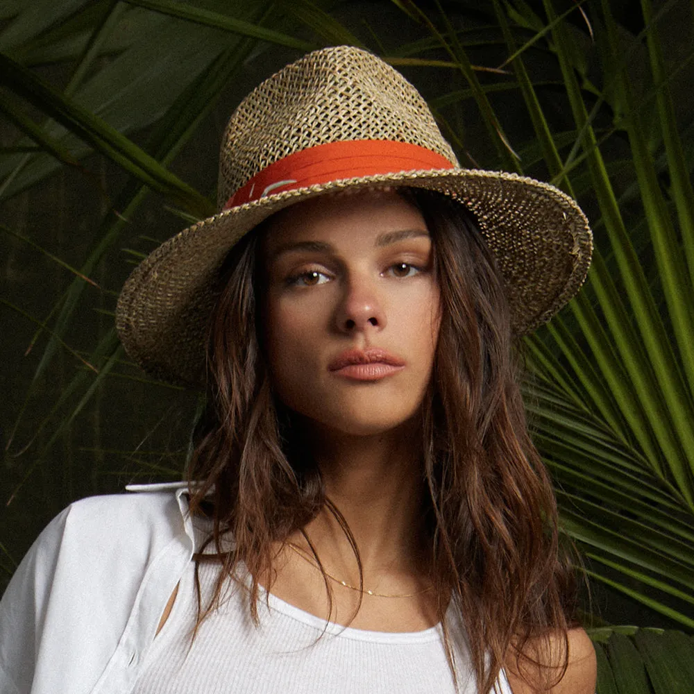 Brixton Hats Aloha Seagrass Straw Fedora Hat - Natural-Orange