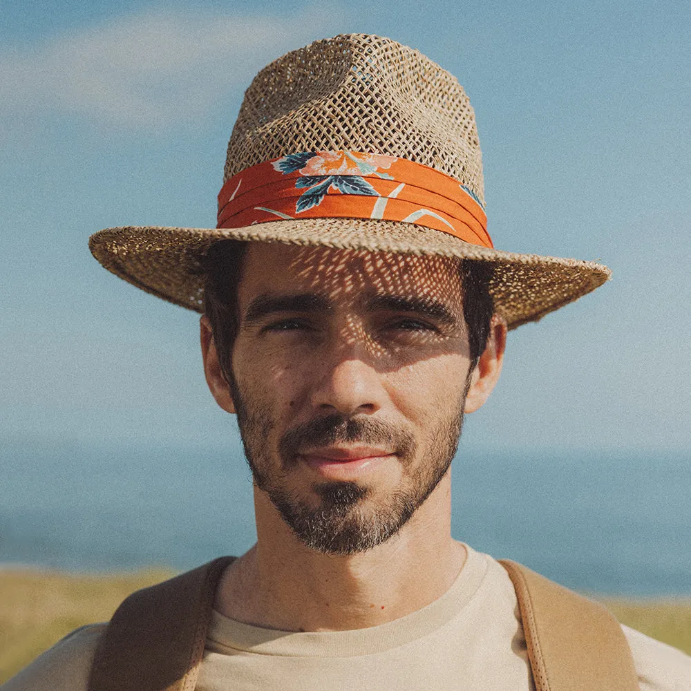 Brixton Hats Aloha Seagrass Straw Fedora Hat - Natural-Orange