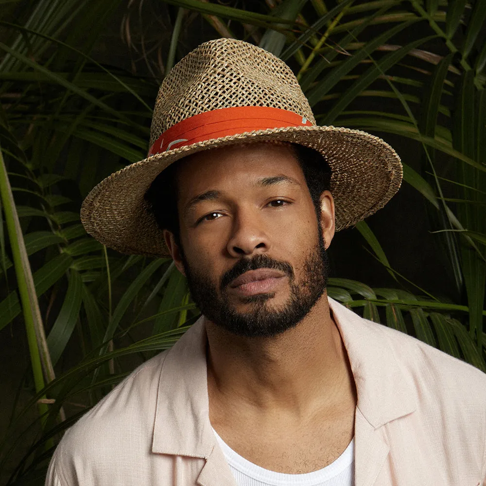Brixton Hats Aloha Seagrass Straw Fedora Hat - Natural-Orange