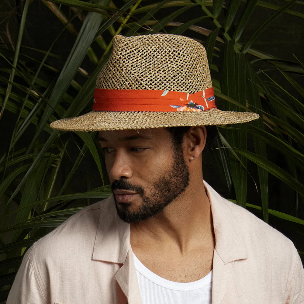 Brixton Hats Aloha Seagrass Straw Fedora Hat - Natural-Orange
