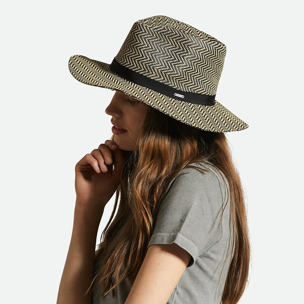 Brixton Hats Carolina Herringbone Packable Toyo Straw Fedora Hat - Black-Natural