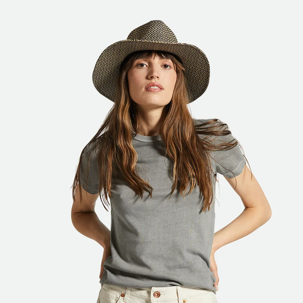 Brixton Hats Carolina Herringbone Packable Toyo Straw Fedora Hat - Black-Natural