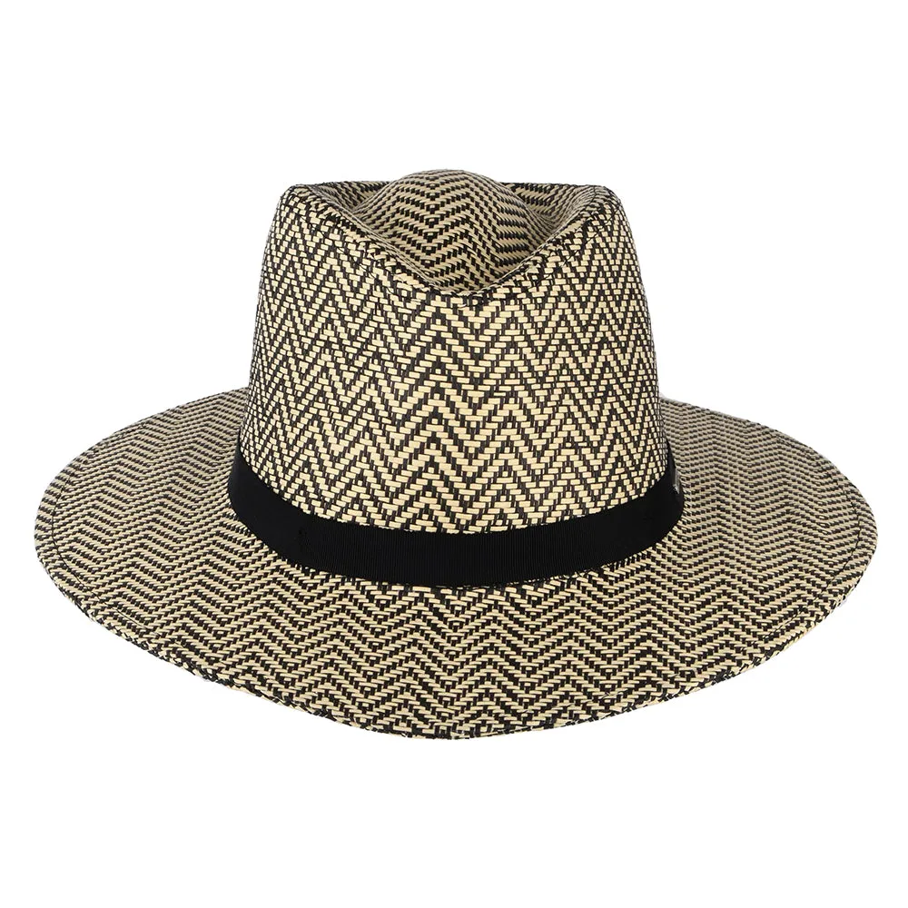 Brixton Hats Carolina Herringbone Packable Toyo Straw Fedora Hat - Black-Natural