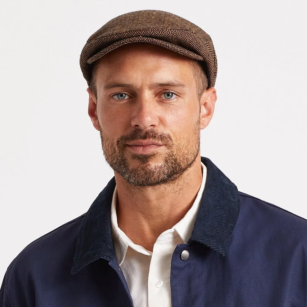 Brixton Hats Hooligan Herringbone Flat Cap - Brown-Khaki