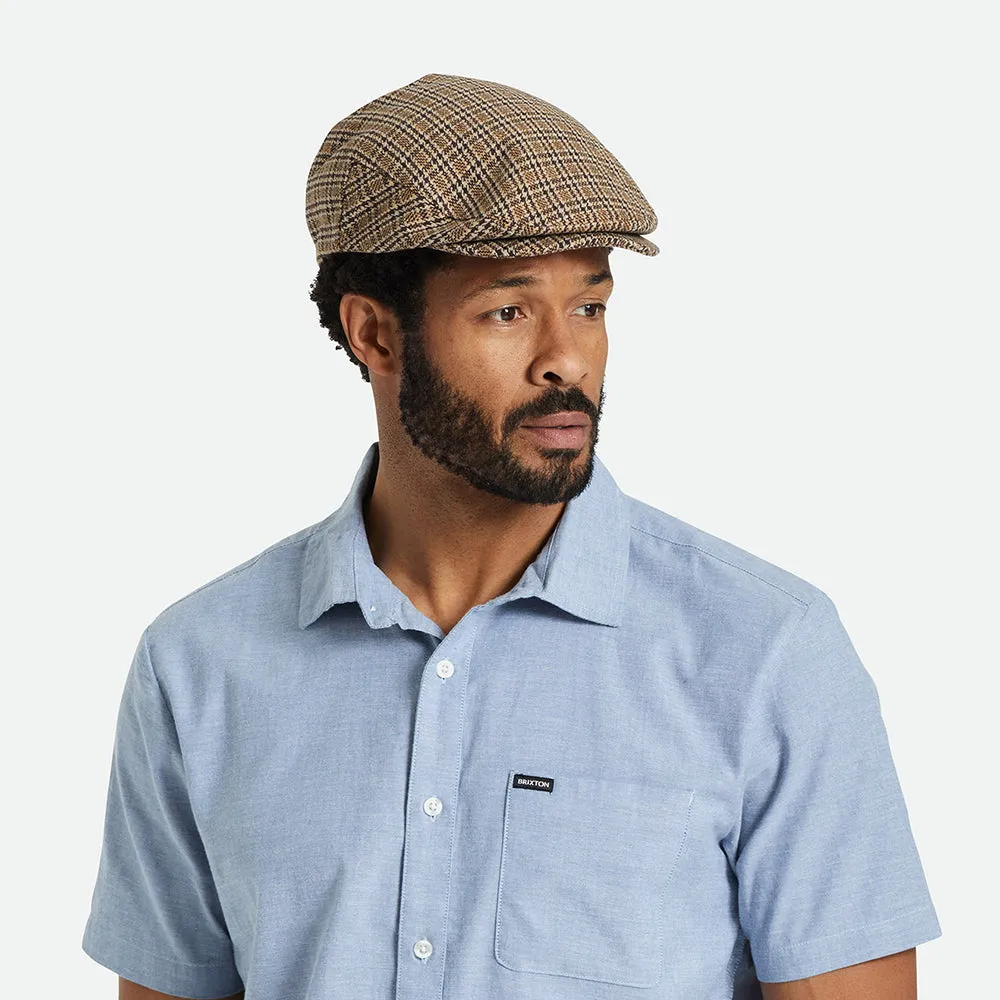 Brixton Hats Hooligan Houndstooth Flat Cap - Dark Brown-Sand