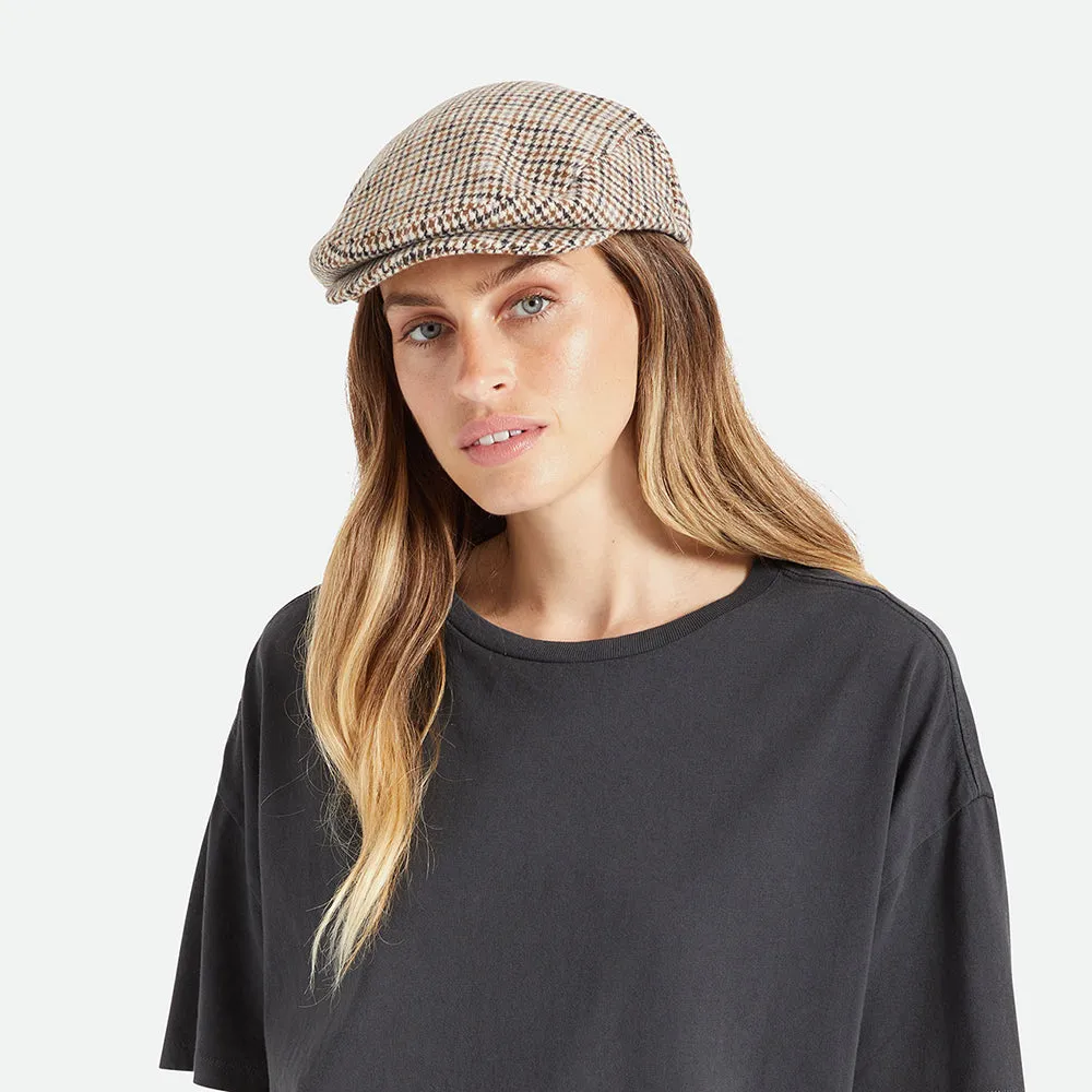 Brixton Hats Hooligan Houndstooth Flat Cap - Off White-Sand