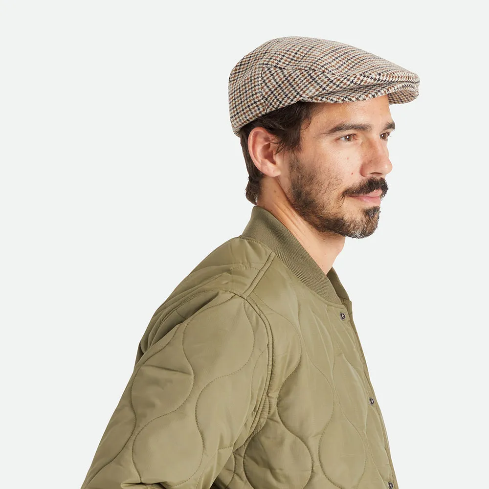 Brixton Hats Hooligan Houndstooth Flat Cap - Off White-Sand