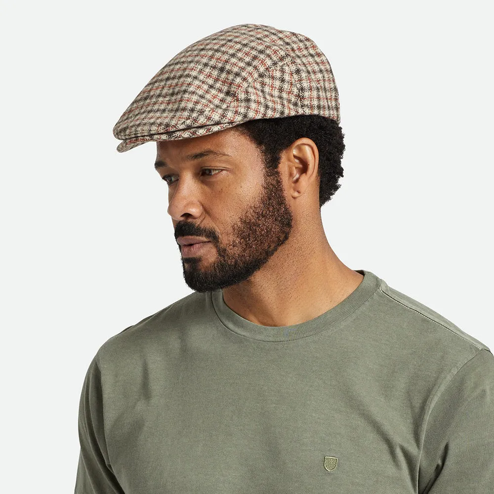 Brixton Hats Hooligan Lightweight X Snap Houndstooth Flat Cap - Sand-Brown-Orange