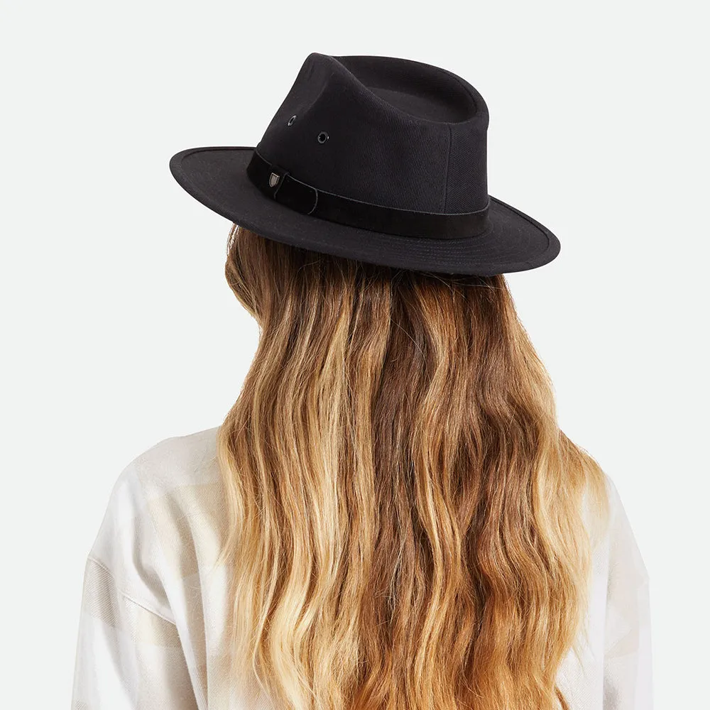 Brixton Hats Messer X Adventure Water Repellent Cotton Fedora Hat - Black