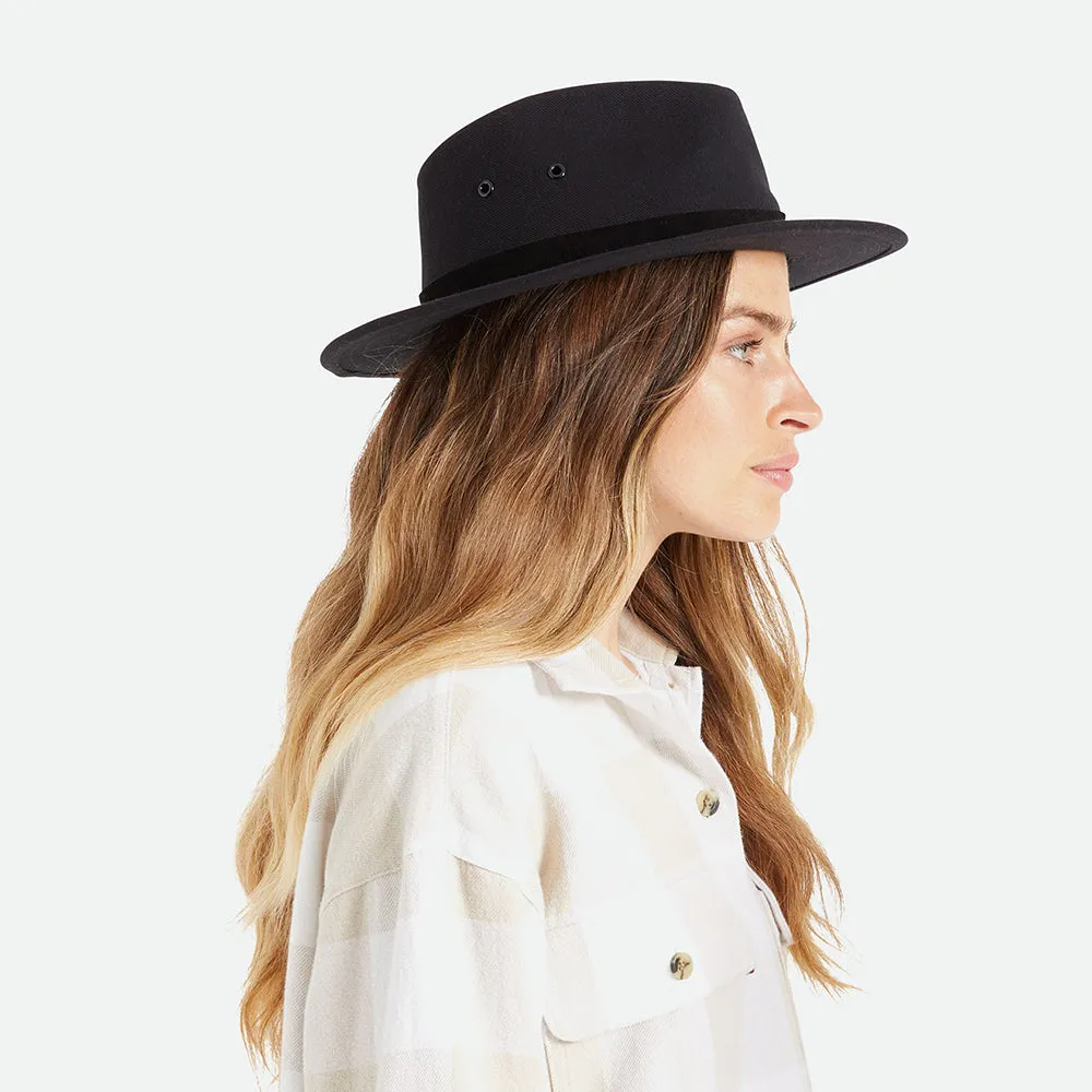Brixton Hats Messer X Adventure Water Repellent Cotton Fedora Hat - Black