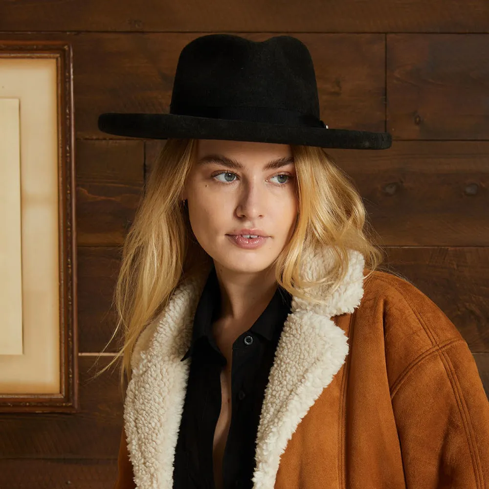 Brixton Hats Victoria Wool Felt Fedora Hat - Washed Black