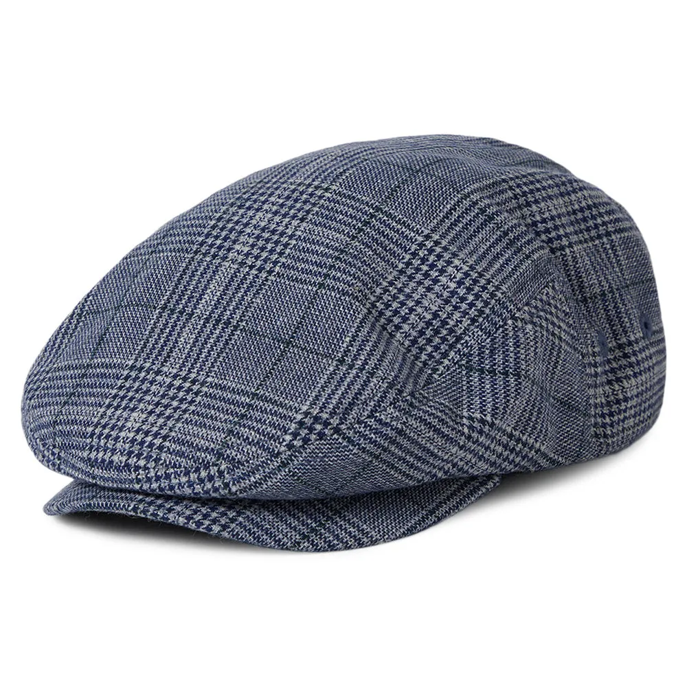 Brixton Hooligan Prince Of Wales Check Lightweight Flat Cap - Blue-Off White