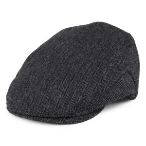 Christys Hats Balmoral Country Tweed Herringbone Flat Cap - Black-Grey