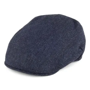 Christys Hats Balmoral Country Tweed Herringbone Flat Cap - Navy