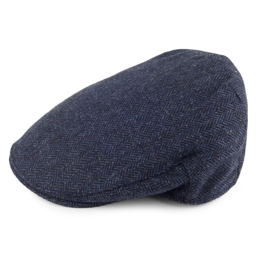 Christys Hats Balmoral Country Tweed Herringbone Flat Cap - Navy