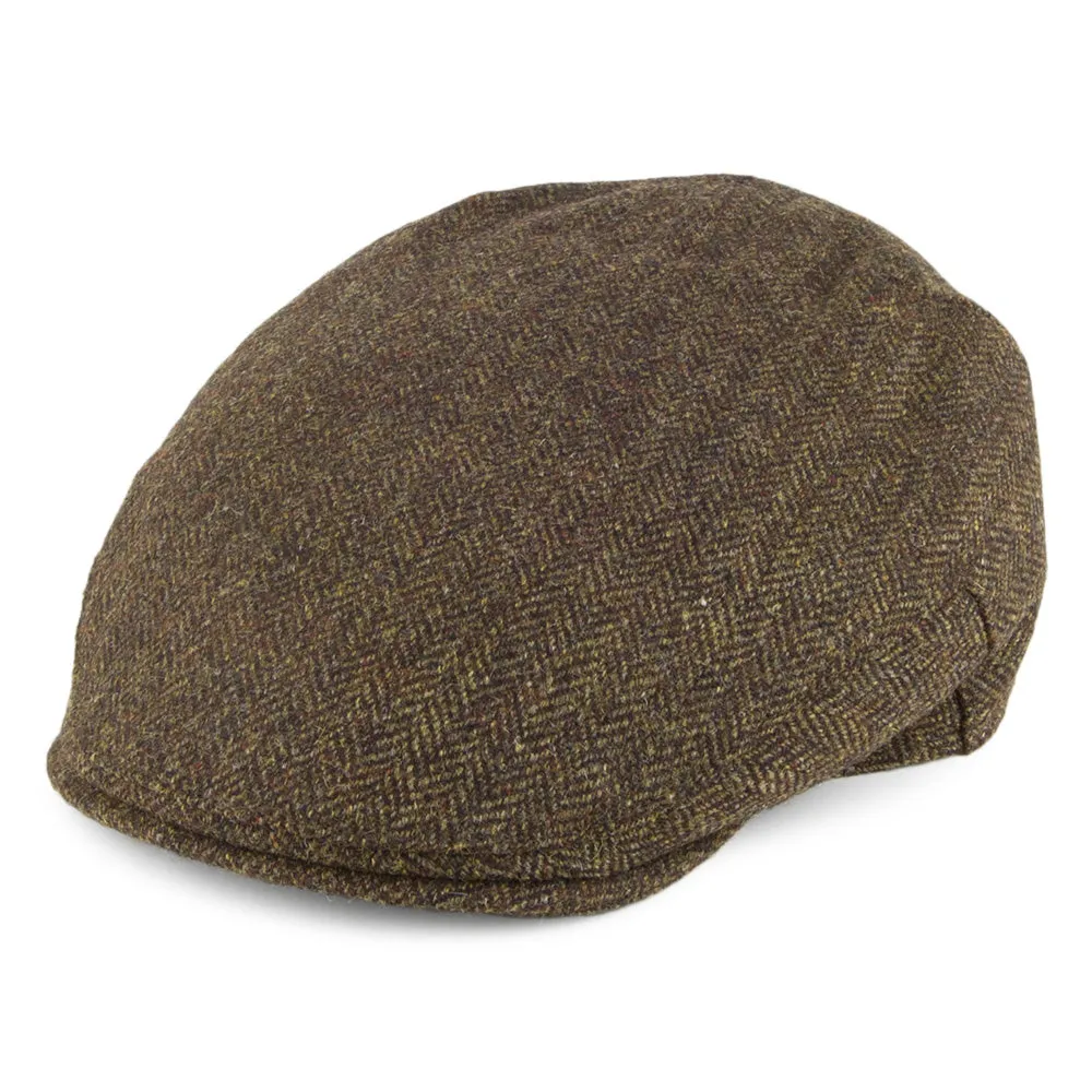 Christys Hats Balmoral Country Tweed Herringbone Flat Cap - Olive