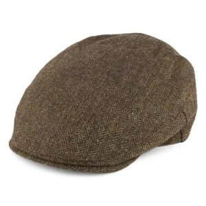 Christys Hats Balmoral Country Tweed Herringbone Flat Cap - Olive