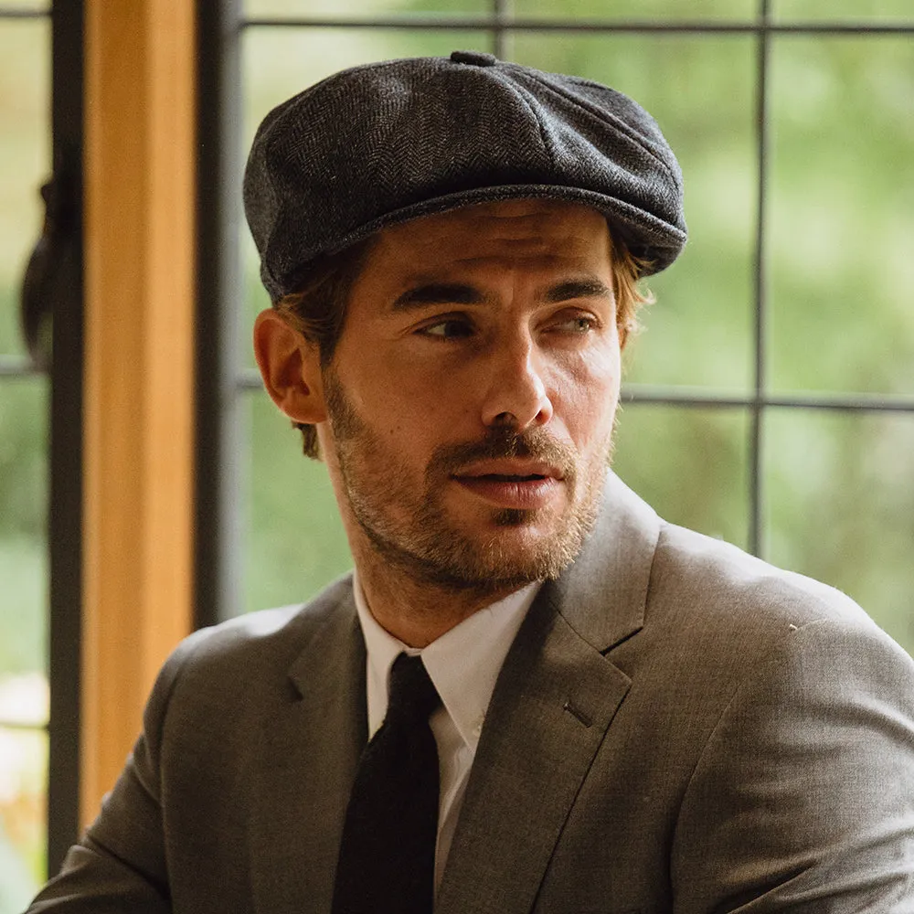 Christys Hats Country Tweed Herringbone Newsboy Cap - Charcoal