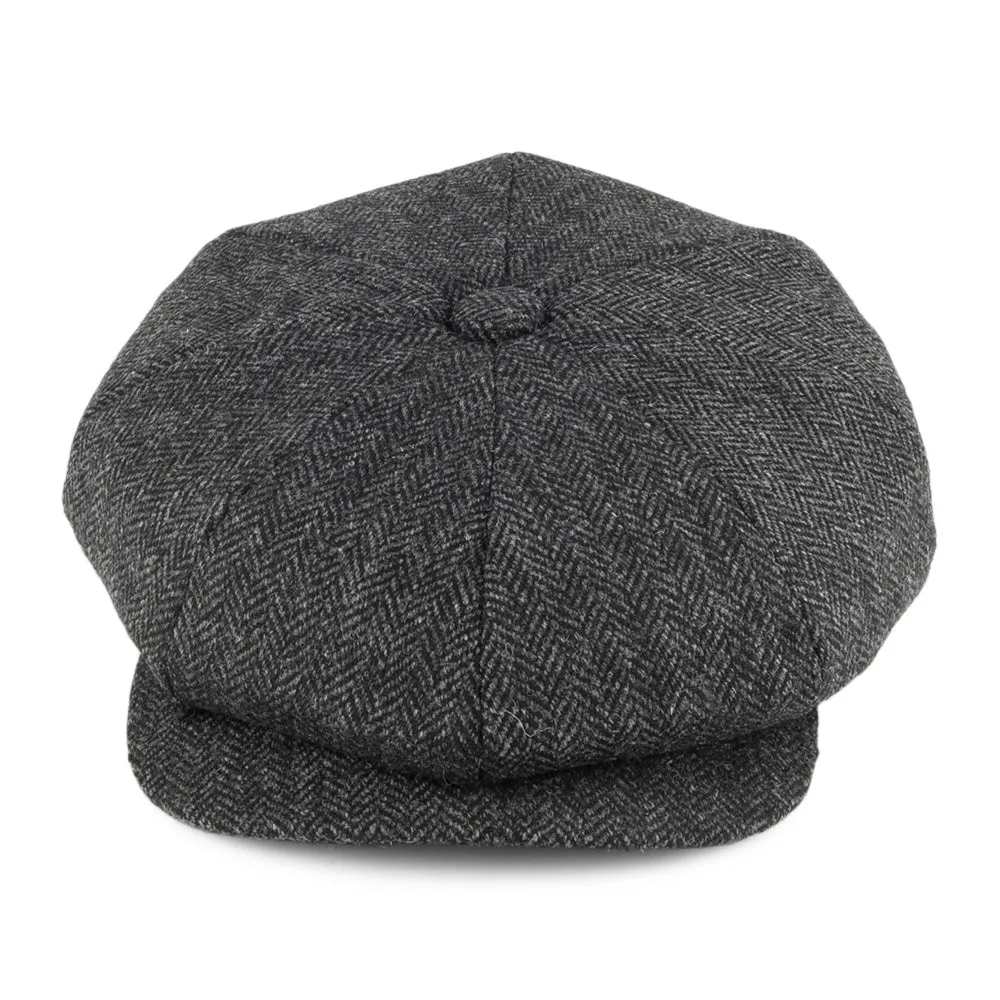 Christys Hats Country Tweed Herringbone Newsboy Cap - Charcoal