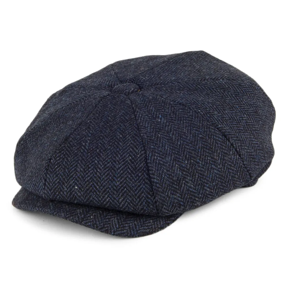 Christys Hats Country Tweed Herringbone Newsboy Cap - Navy Blue