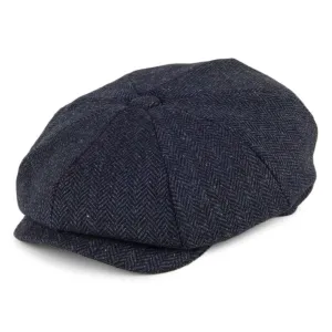 Christys Hats Country Tweed Herringbone Newsboy Cap - Navy Blue