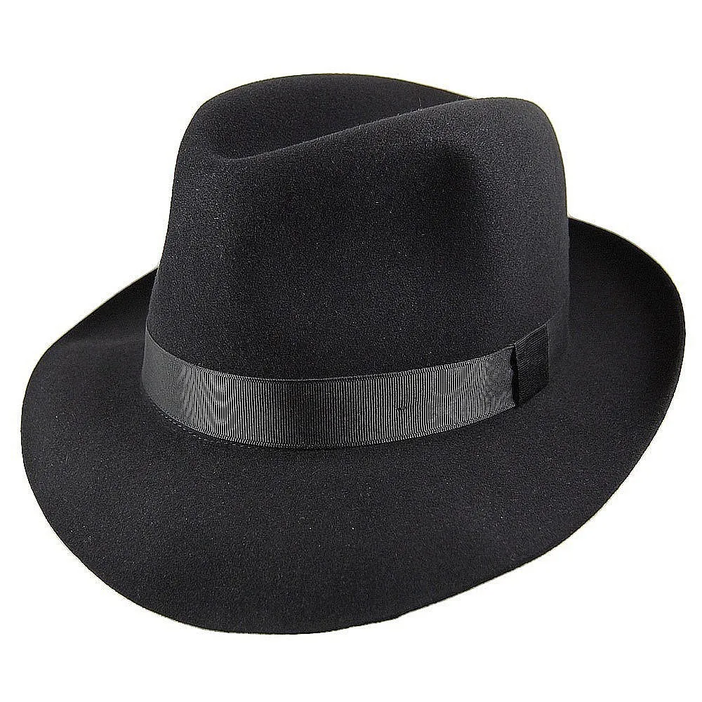 Christys Hats Foldaway Fur Felt Fedora Hat - Black