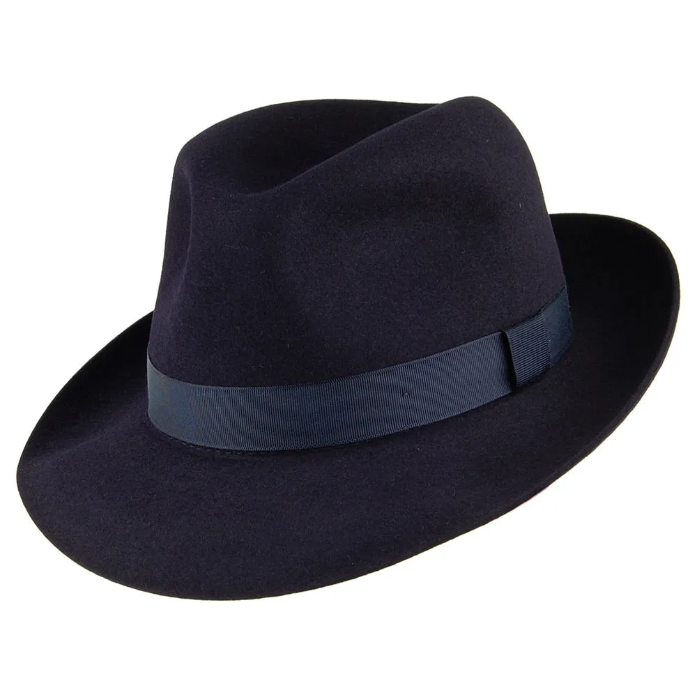 Christys Hats Foldaway Fur Felt Fedora Hat - Navy Blue