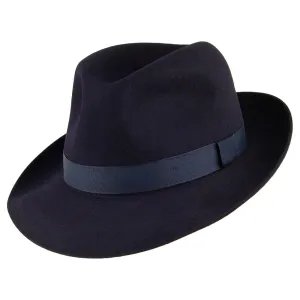 Christys Hats Foldaway Fur Felt Fedora Hat - Navy Blue