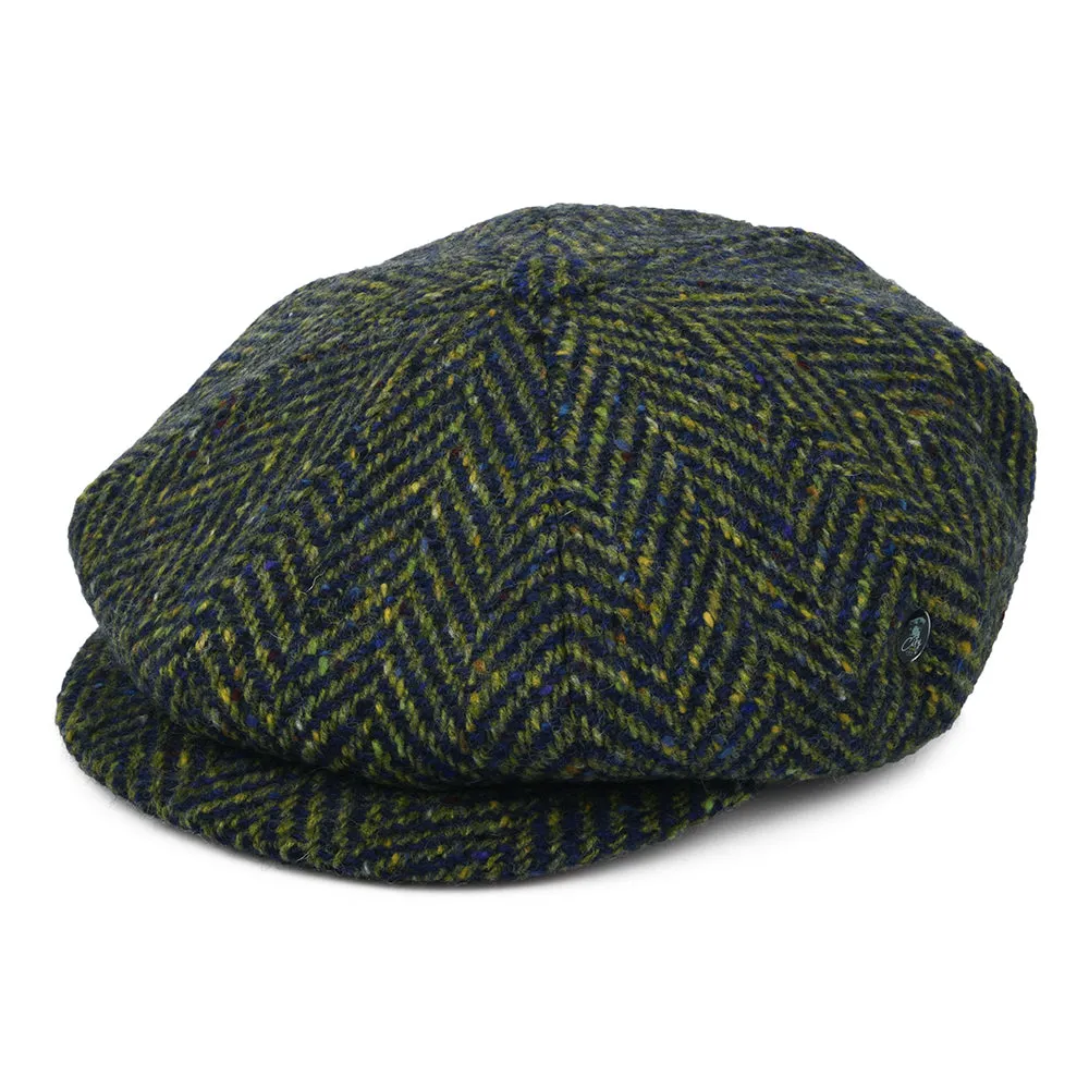 City Sport Donegal Tweed Herringbone Newsboy Cap - Olive-Blue