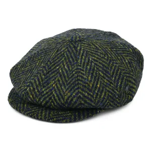 City Sport Donegal Tweed Herringbone Newsboy Cap - Olive-Blue