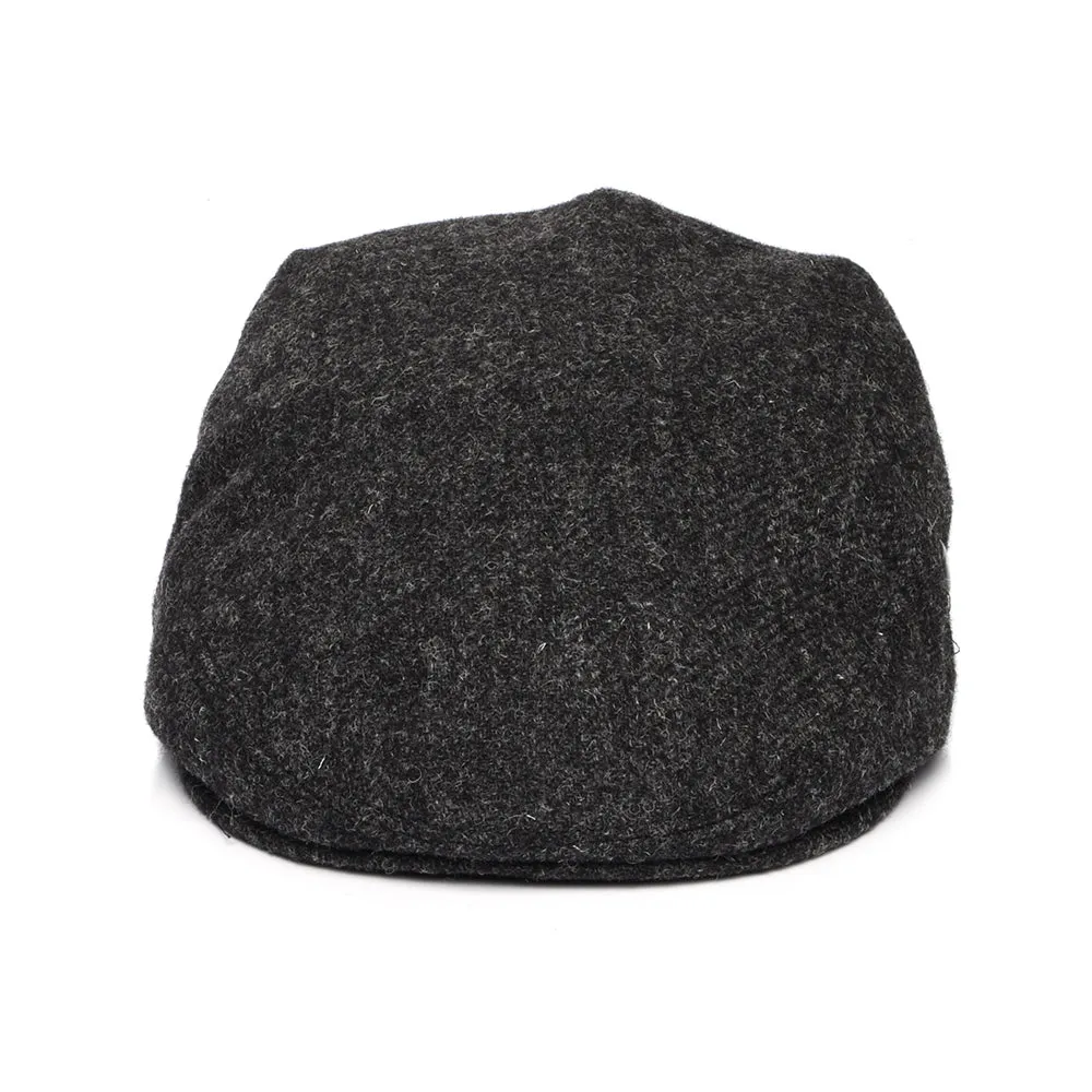 City Sport Heathered Virgin Wool Flat Cap - Charcoal