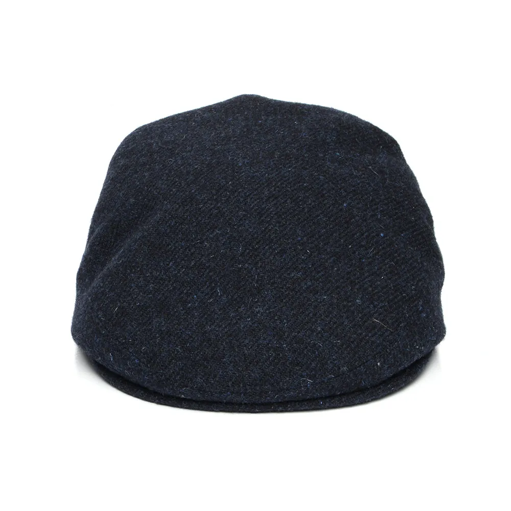 City Sport Heathered Virgin Wool Flat Cap - Navy Blue