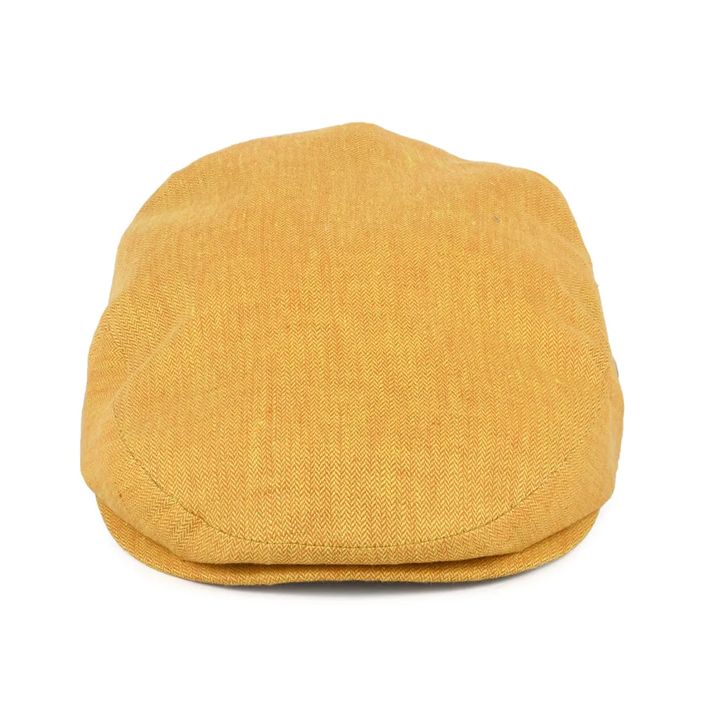 City Sport Micro-Herringbone Linen Flat Cap - Mustard