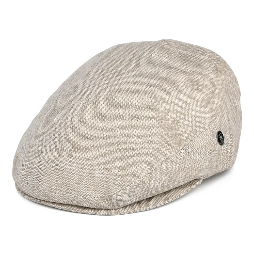 City Sport Micro-Herringbone Linen Flat Cap - Oatmeal