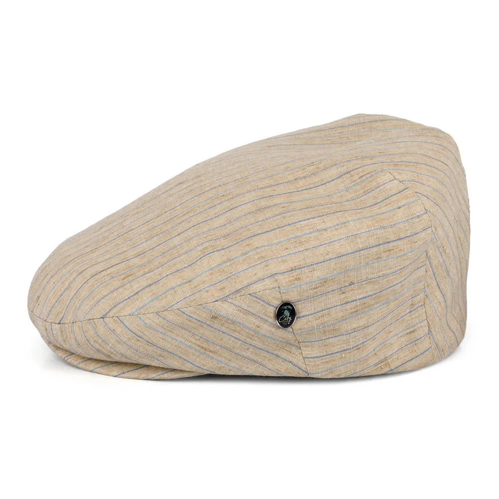 City Sport Striped Linen Flat Cap - Natural
