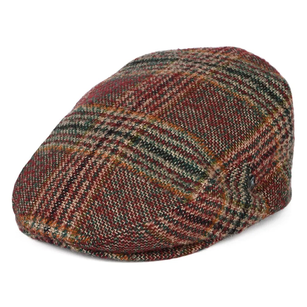 City Sport Virgin Wool Prince Of Wales Check Flat Cap - Red-Green