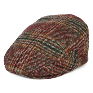 City Sport Virgin Wool Prince Of Wales Check Flat Cap - Red-Green
