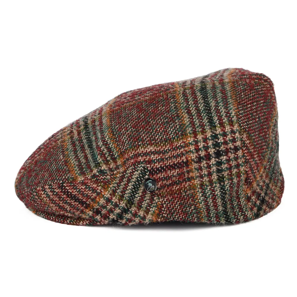 City Sport Virgin Wool Prince Of Wales Check Flat Cap - Red-Green