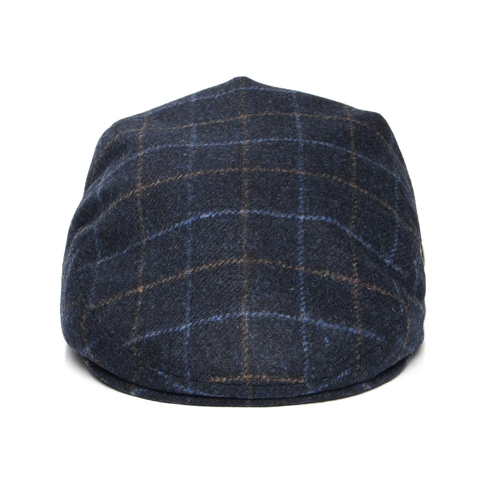 City Sport Windowpane Virgin Wool Flat Cap - Navy Blue