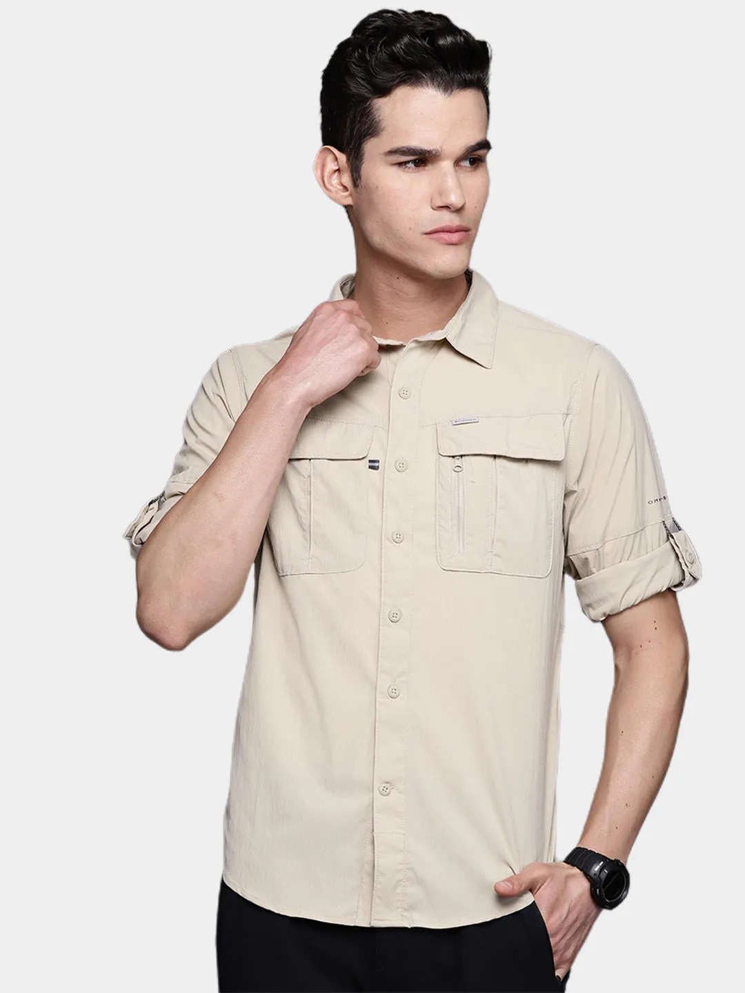 Columbia Men Beige Omni-Wick Newton Ridge Long Sleeve Shirt