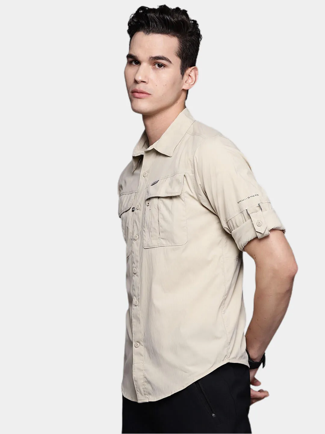 Columbia Men Beige Omni-Wick Newton Ridge Long Sleeve Shirt