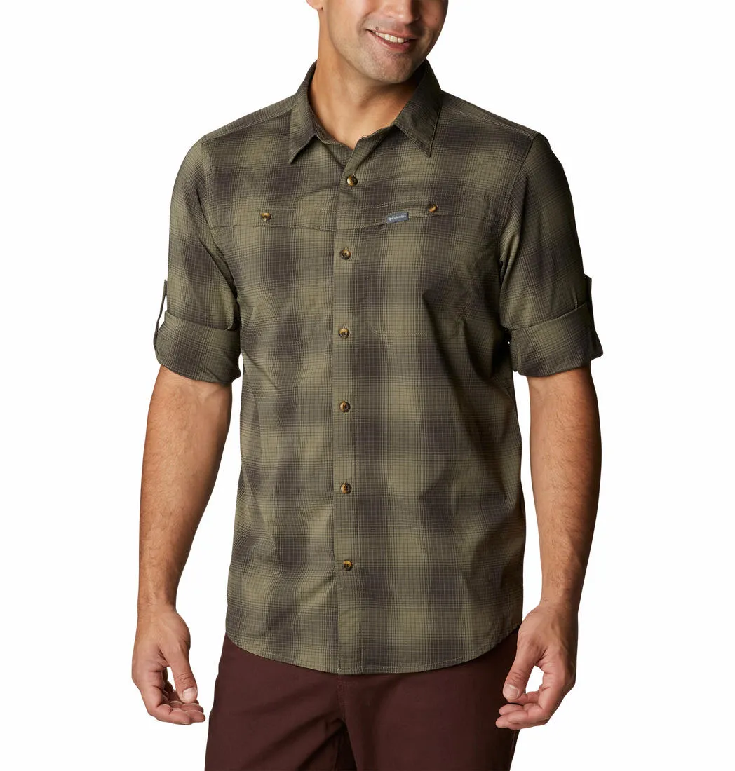 Columbia Men Green Omni-Shield Newton Ridge II Plaid Long Sleeve Shirt