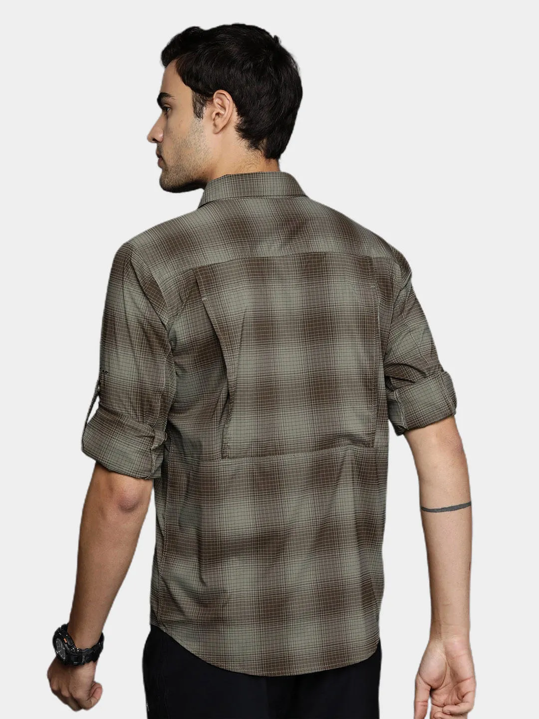 Columbia Men Green Omni-Shield Newton Ridge II Plaid Long Sleeve Shirt