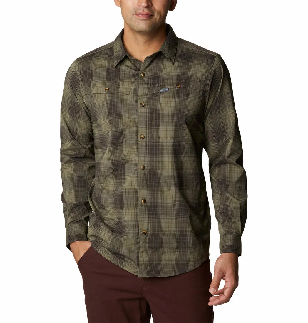 Columbia Men Green Omni-Shield Newton Ridge II Plaid Long Sleeve Shirt