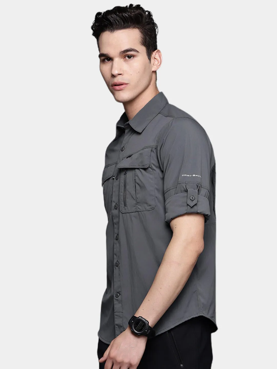 Columbia Men Grey Omni-Wick Newton Ridge Long Sleeve Shirt