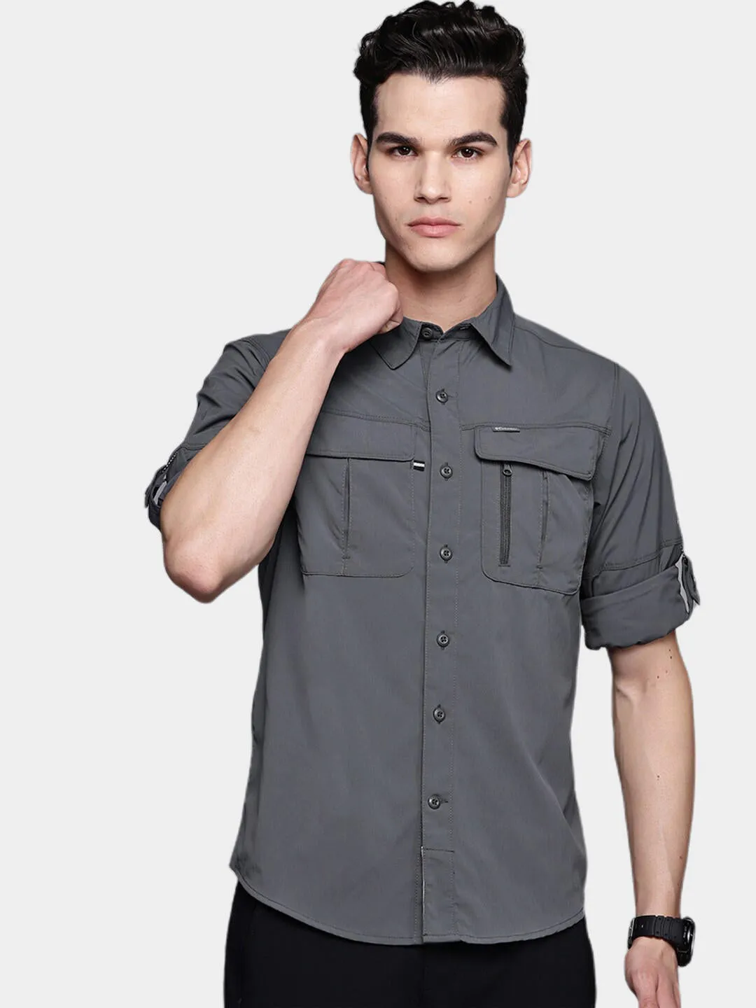 Columbia Men Grey Omni-Wick Newton Ridge Long Sleeve Shirt