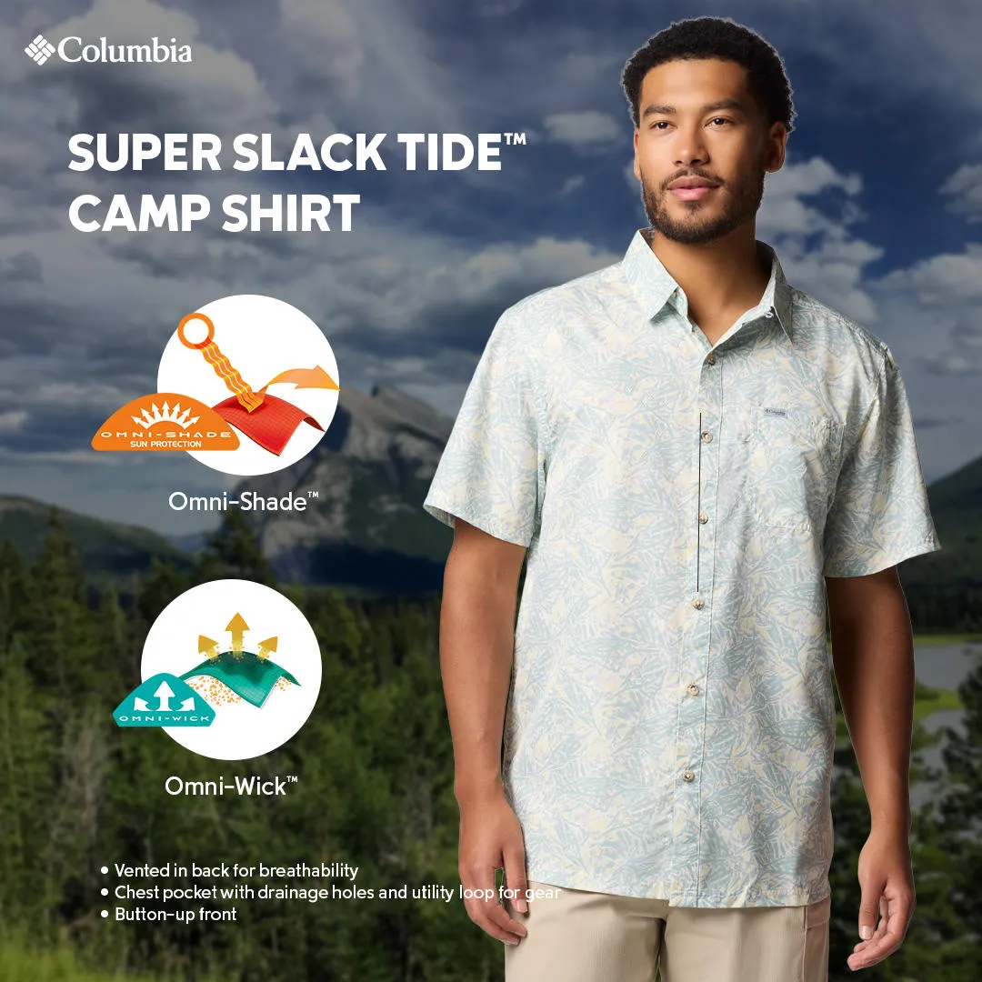 Columbia Men Yellow Omni-Shade Super Slack Tide Camp Short Sleeve Shirt