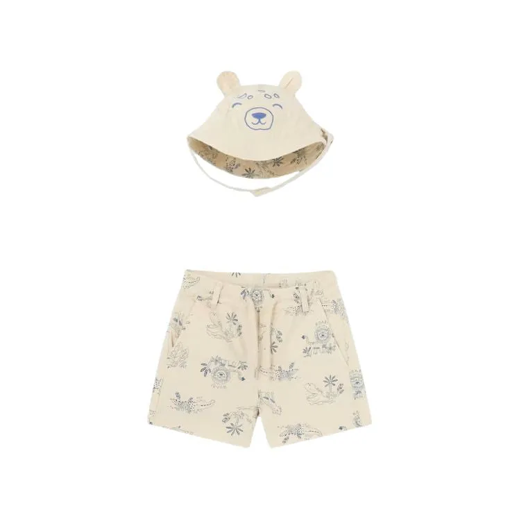 Cream Safari Print Shorts & Hat